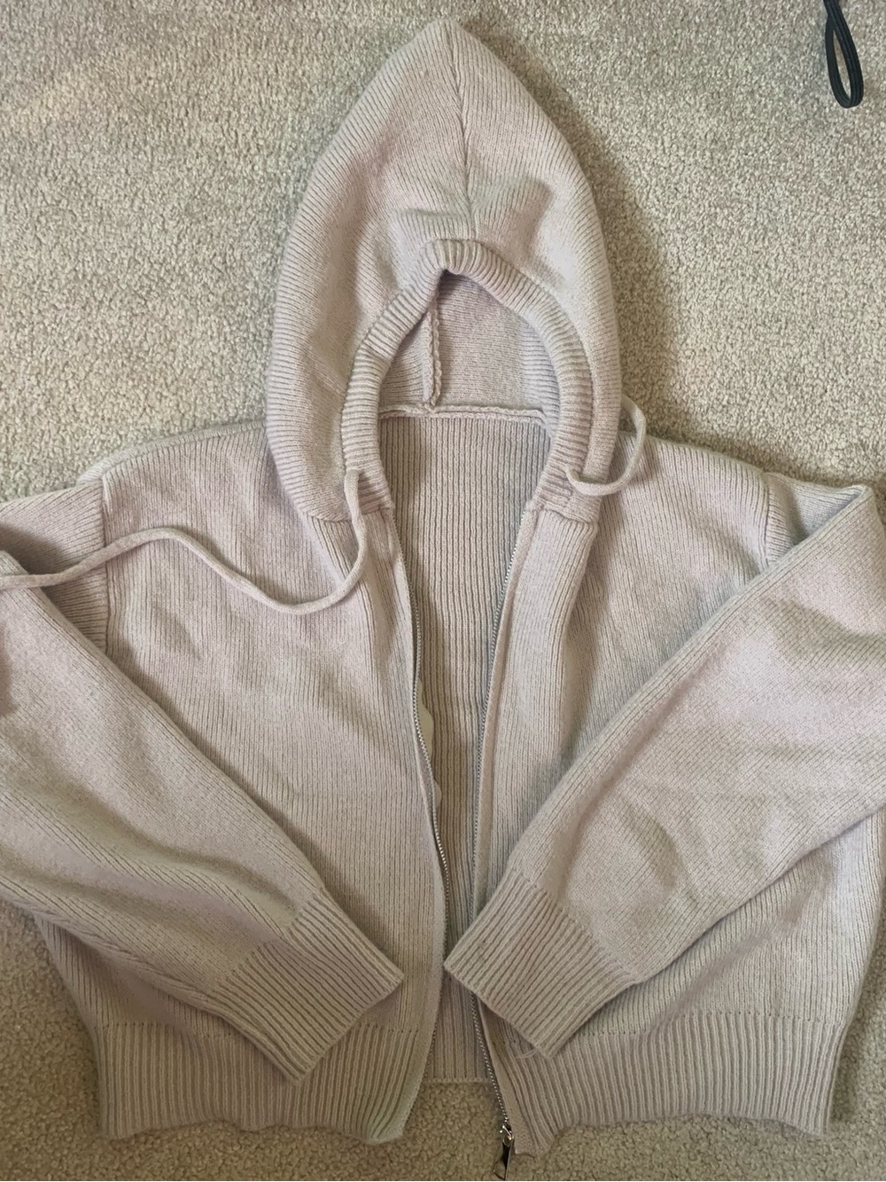 Cozy Hooded Zip-Front Knit Sweater - Light Beige